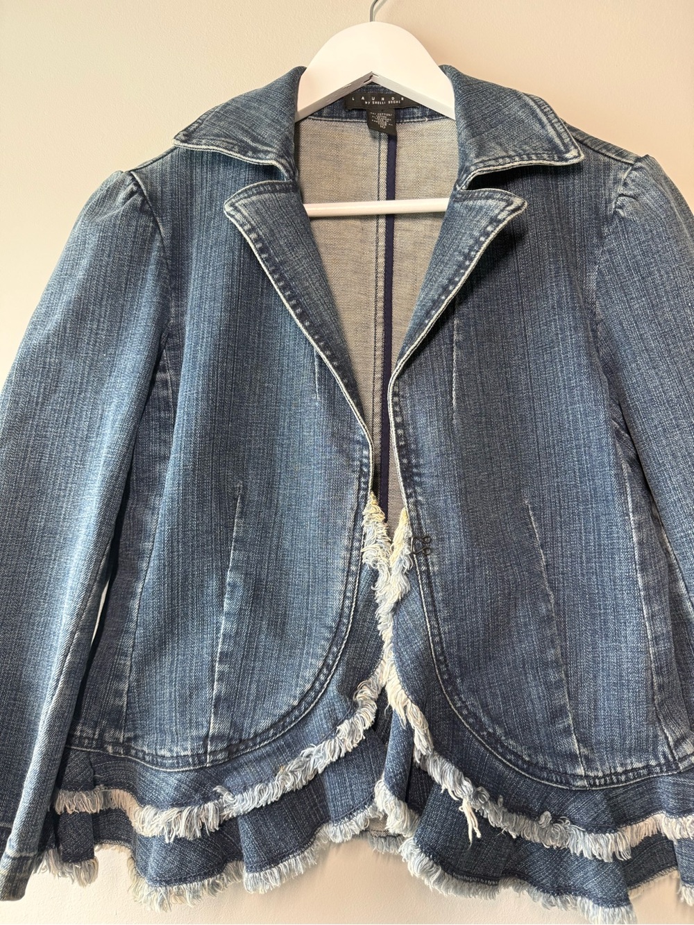 Laundry by Shelli Segal Y2K Denim Ruffle Jacket Size 10 - Picture 6 of 16
